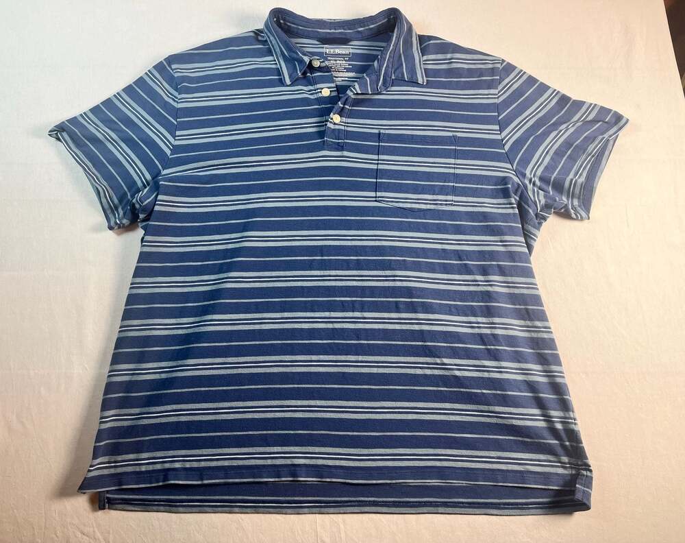 L.L. Bean Men's Traditional Fit Short-Sleeve Striped Polo Shirt with Pocket XL